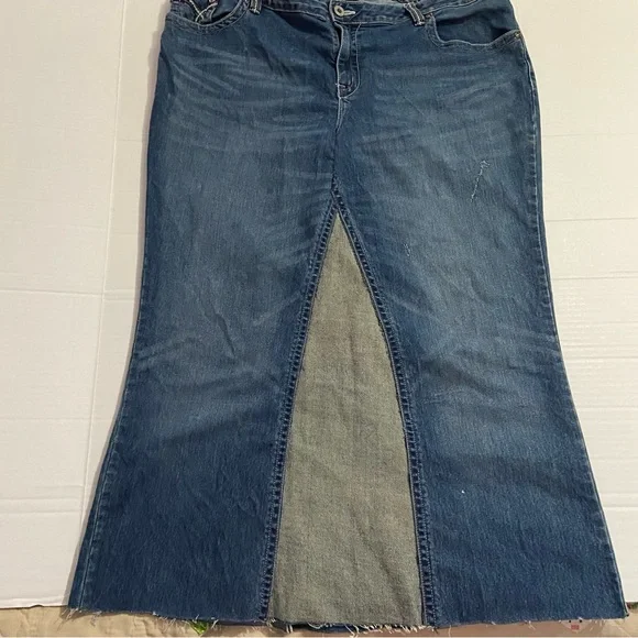 Cato Blue Denim Maxi Skirt upcycle panel handmade 18 - Picture 1 of 8